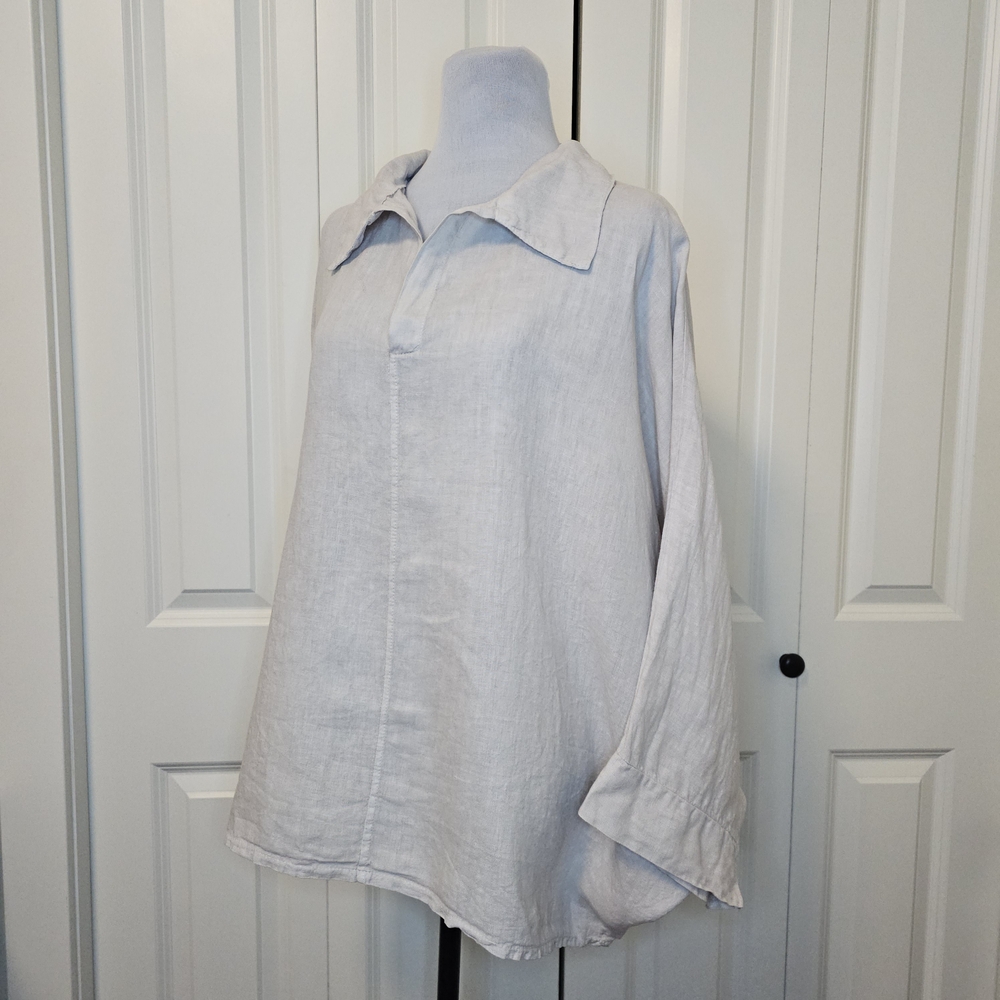 Vanessa Zani Linen Oatmeal Blouse Made In Italy Oversized Sleeves SZ L